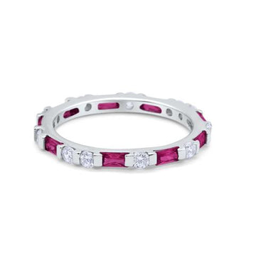Art Deco Baguette Simulated Ruby Cubic Zirconia Wedding Ring 925 Sterling Silver